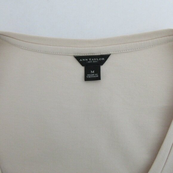 Ann Taylor Top Womens Size Medium Almond Color Cap Sleeve Tiered Ruffle Front - Picture 3 of 4